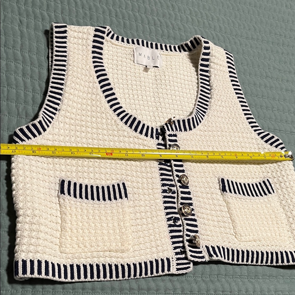 Mable Cream and Black Buttoned Cardigan Vest - Picture 7 of 11
